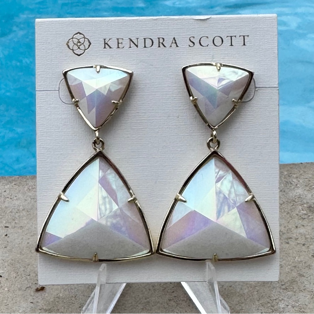 RARE* Kendra Scott Maury Statement Earrings Iridescent White Gold Discontinued